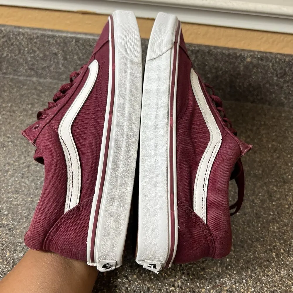 Vans Classic Mens Sz 9.5 Burgundy Canvas Skate Sneaker Shoe Lace Up Low Women 11
